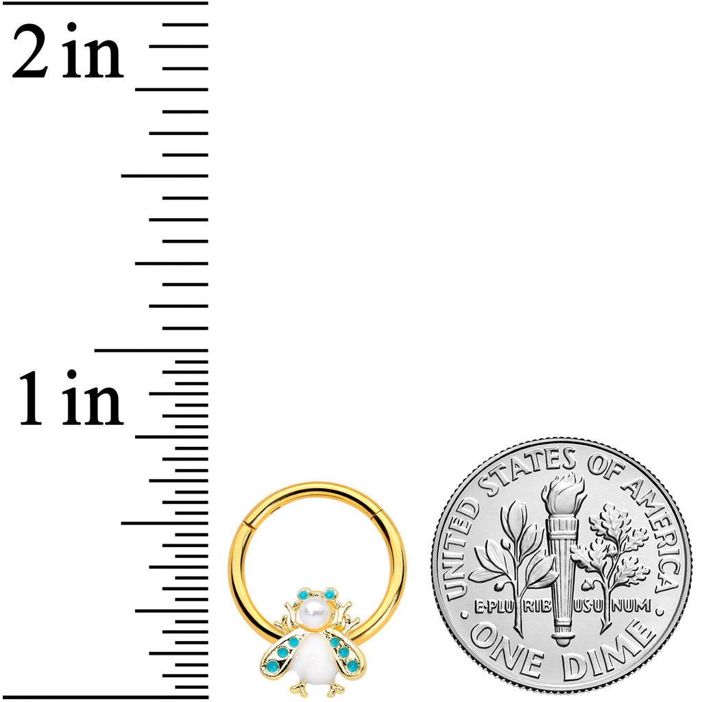 16G 3/8 White Gem Gold Tone Snow Bug Hinged Segment Ring