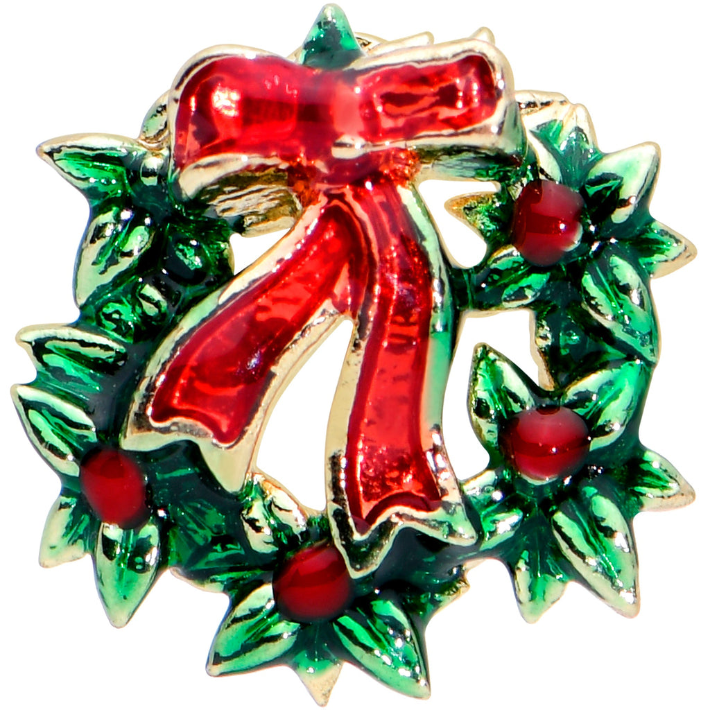 16G 5/16 Gold Tone Festive Wreath Bow Christmas Labret Tragus