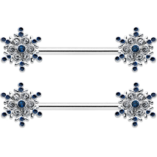 14G 9/16 Blue Gem Festive Snowflake Christmas Nipple Ring Set