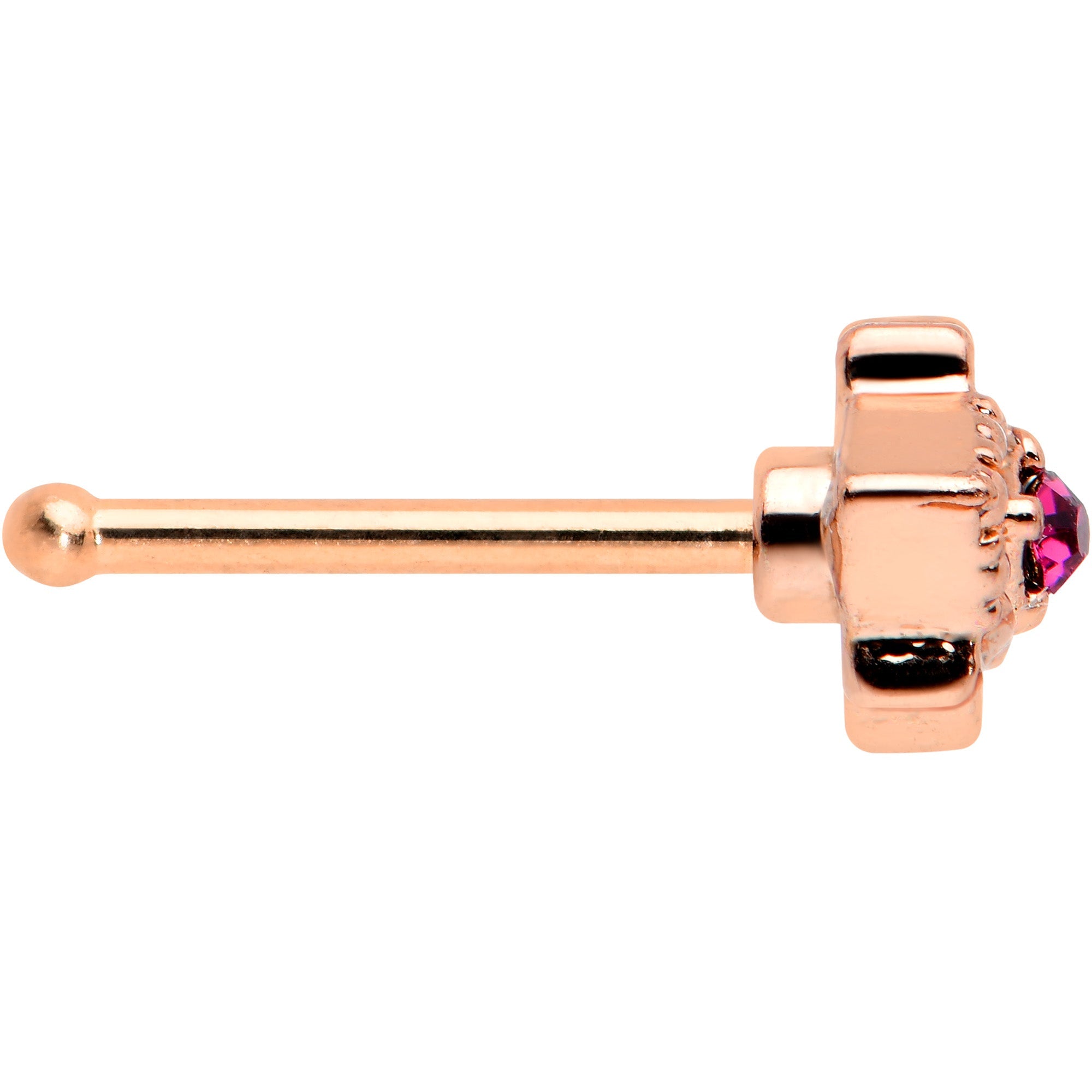 20G 1/4 Red Gem Rose Gold Tone Octogram Star Nose Bone