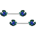 14G 9/16 Spring Flower Blue Green Barbell Nipple Ring Set