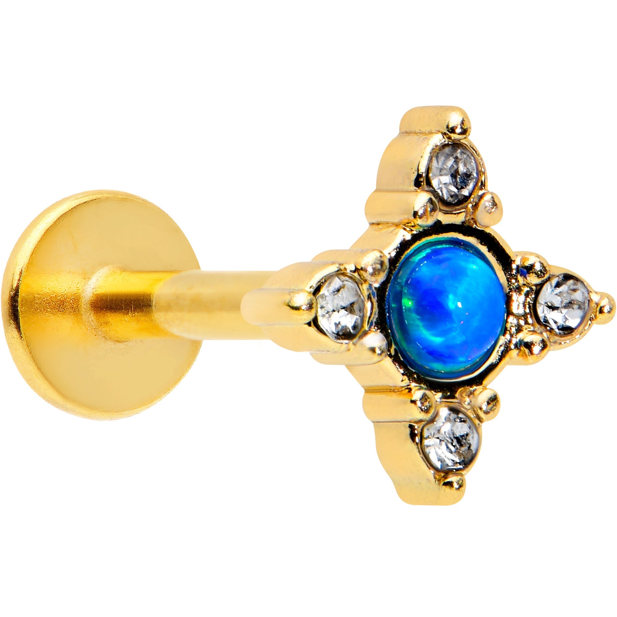 16G 5/16 Blue Synthetic Opal Gold Hue Rhombus Labret Monroe Tragus