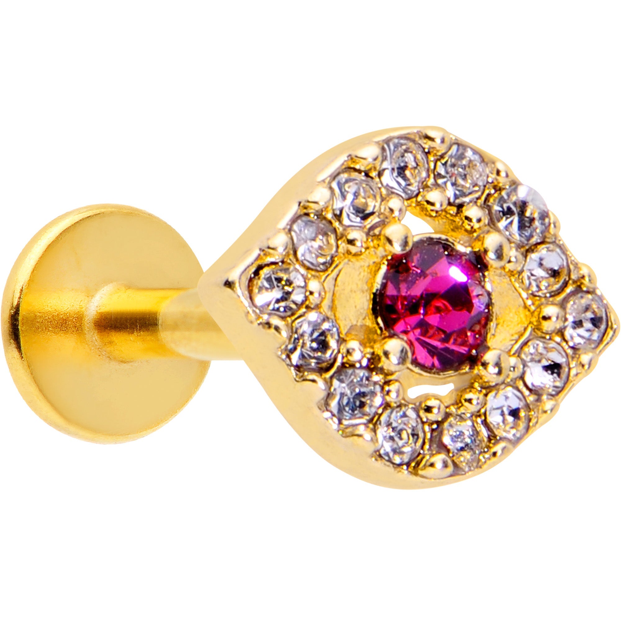 16G 1/4 Clear Pink Gem Gold Tone Open Eye Labret