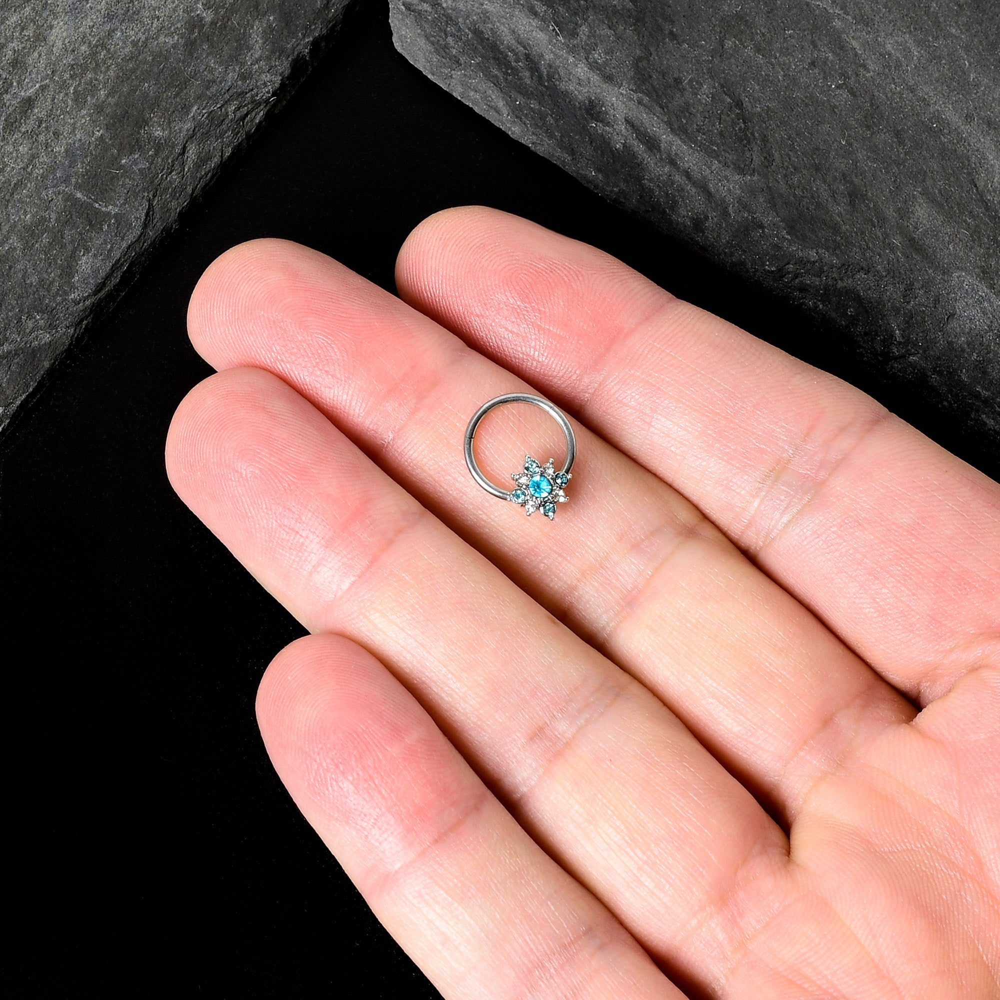 16G 3/8 Blue Clear Gem Glamour Star Hinged Segment Ring