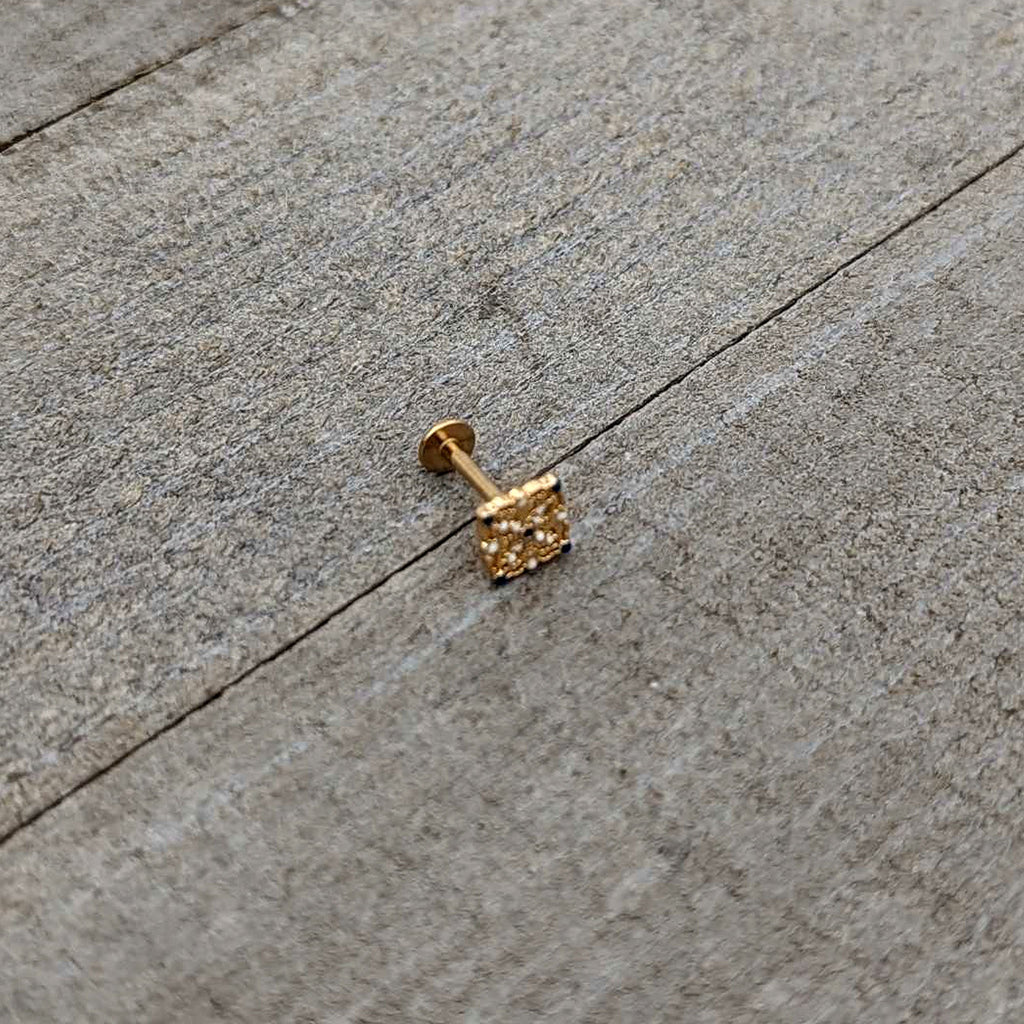 16G 5/16 Blue Gem Gold Tone Lacy Rhombus Labret Monroe Tragus