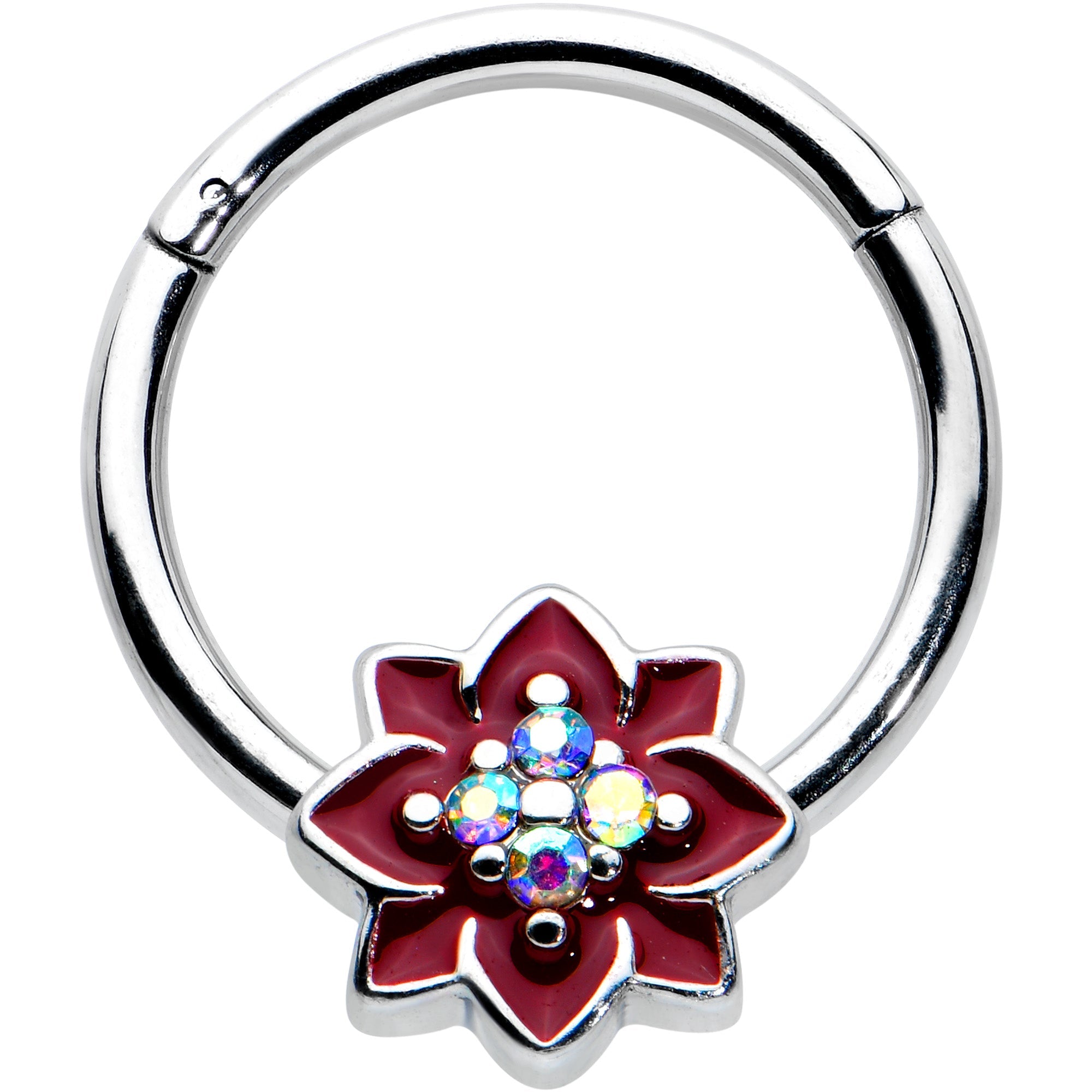 16G 3/8 Aurora Gem Poinsettia Flower Festive Hinged Segment Ring