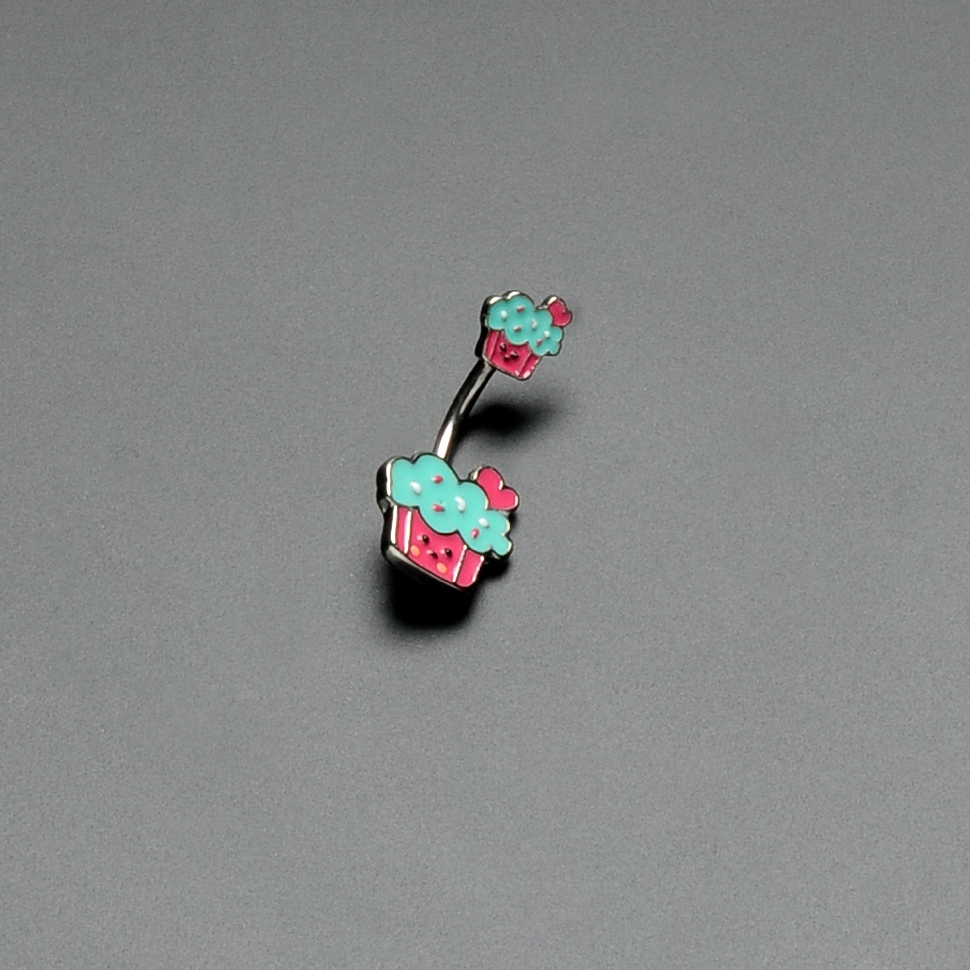 Sydney Belle Girlfriend Collection Sweet Happy Cupcake Pink Blue Double Mount Belly Ring