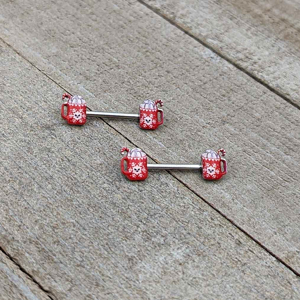 14G 9/16 Sweet Hot Cocoa Holiday Barbell Holiday Nipple Ring Set