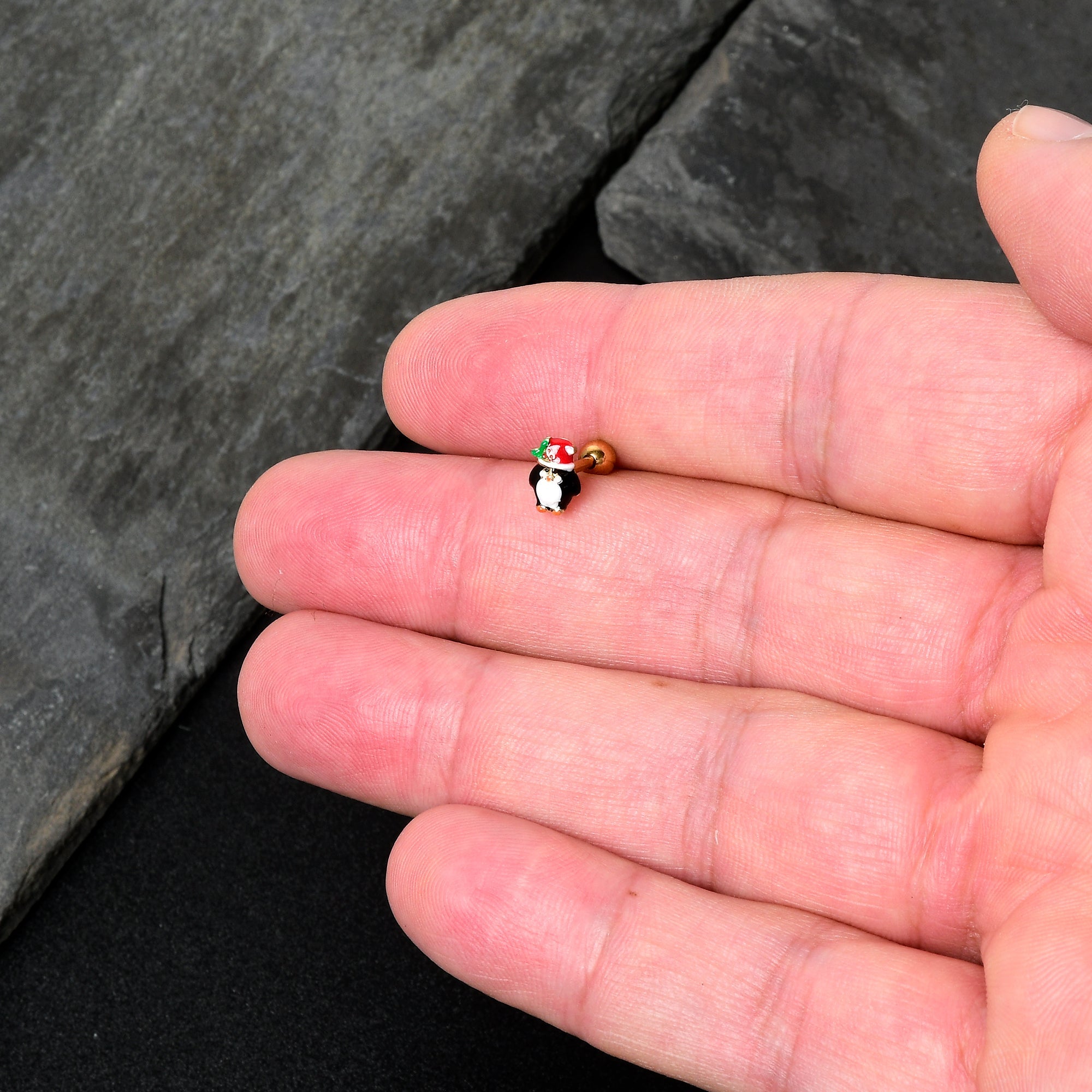 16G 1/4 Gold Tone Holly Hat Penguin Cartilage Tragus Earring