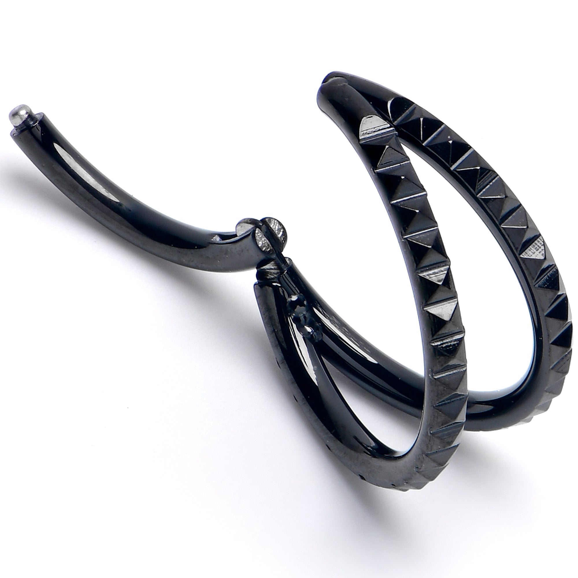 16G 3/8" Black PVD Double Spike Precision Hinged Segment Ring