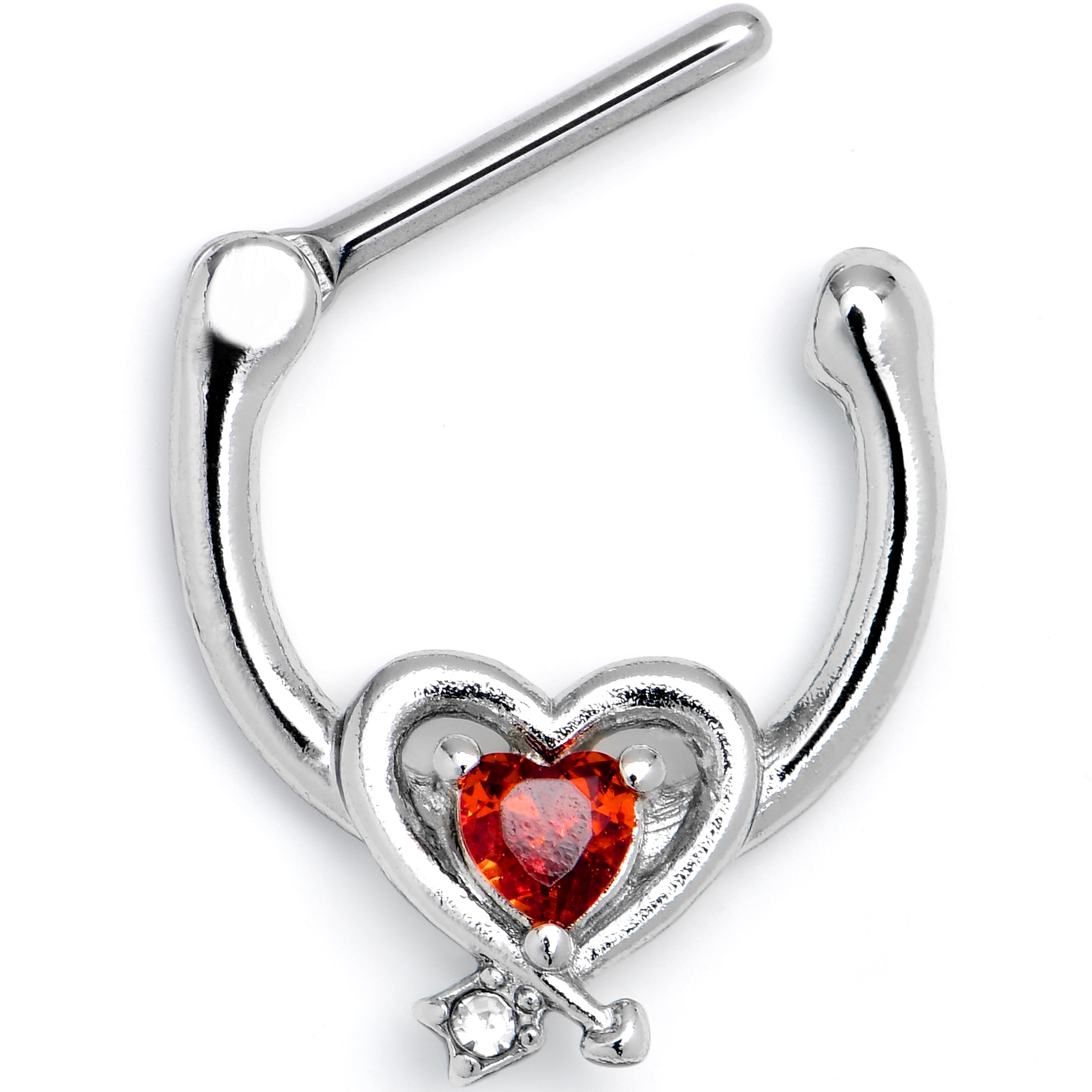 16G 5/16 Red CZ Gem Wrapped in Heart Cartilage Clicker