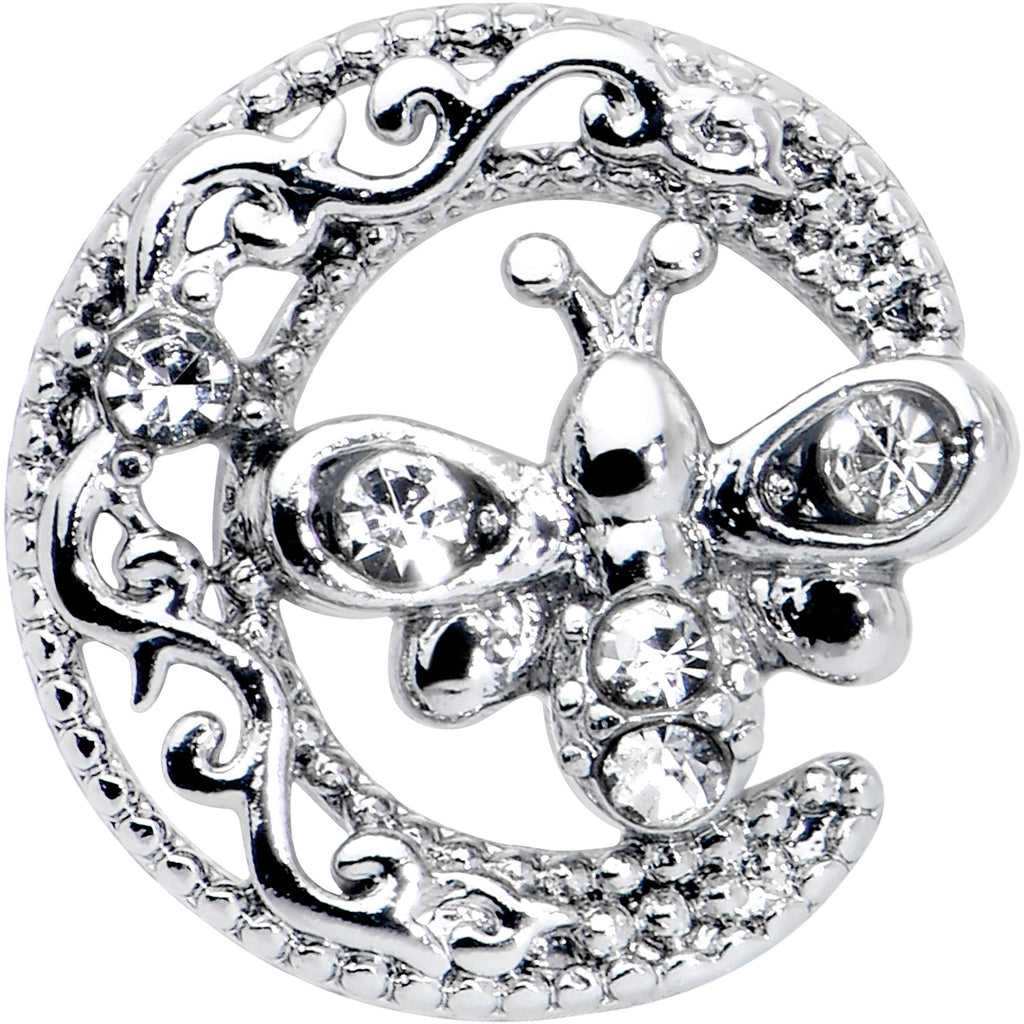 20G 7mm Clear Gem Lunar Dragonfly L Shape Nose Ring
