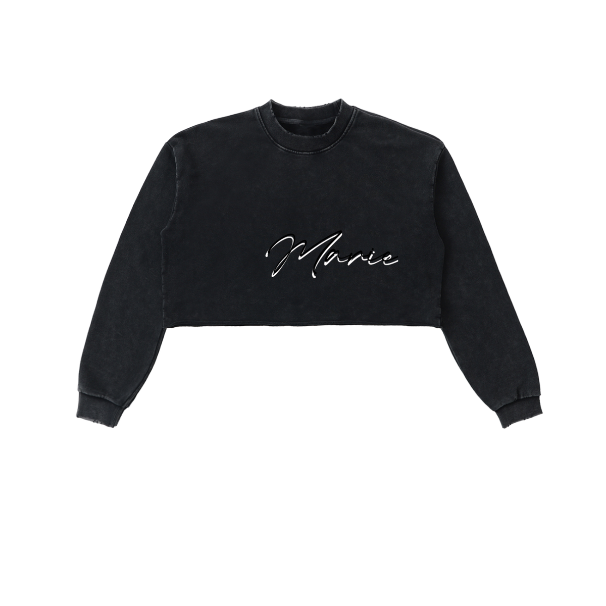 Snow Washed Raw Edge Cropped Sweatshirt