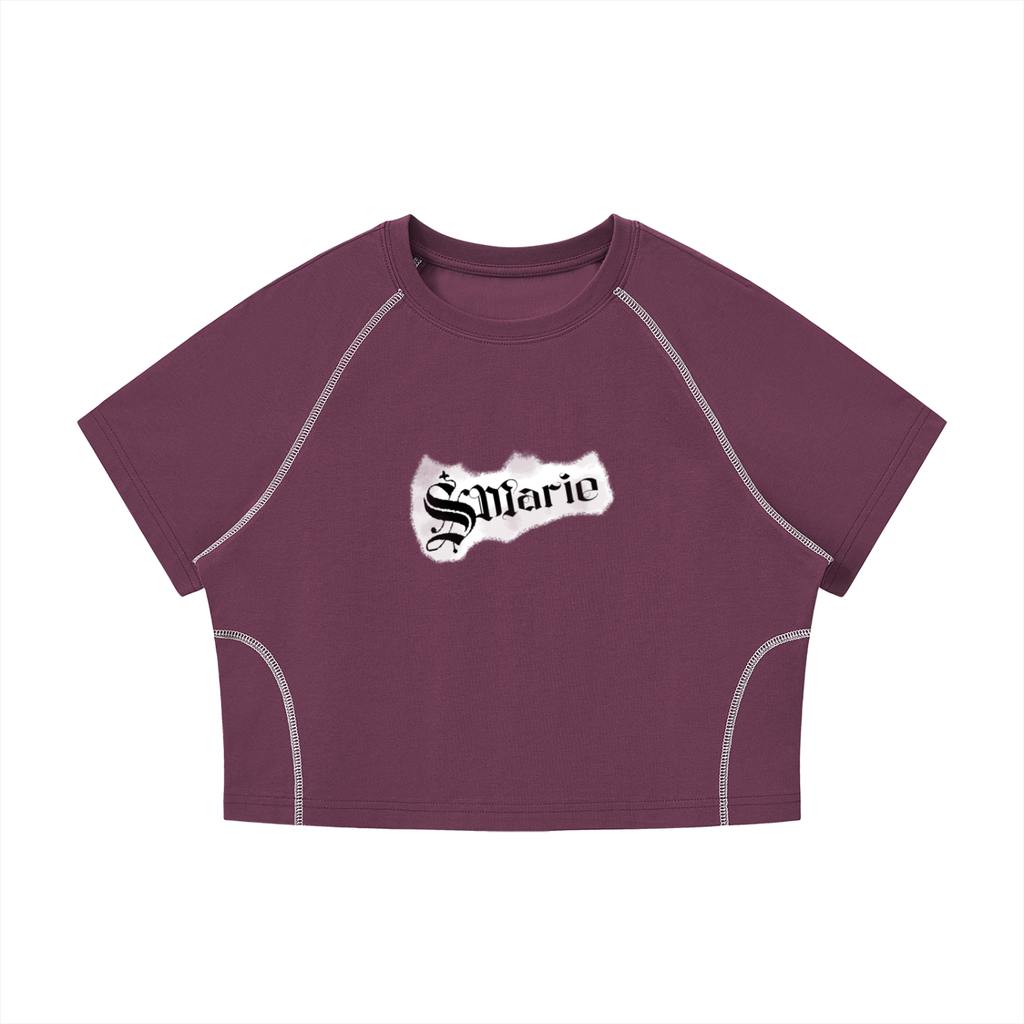 Women's Contrast Stitch Raglan Crop T-Shirt