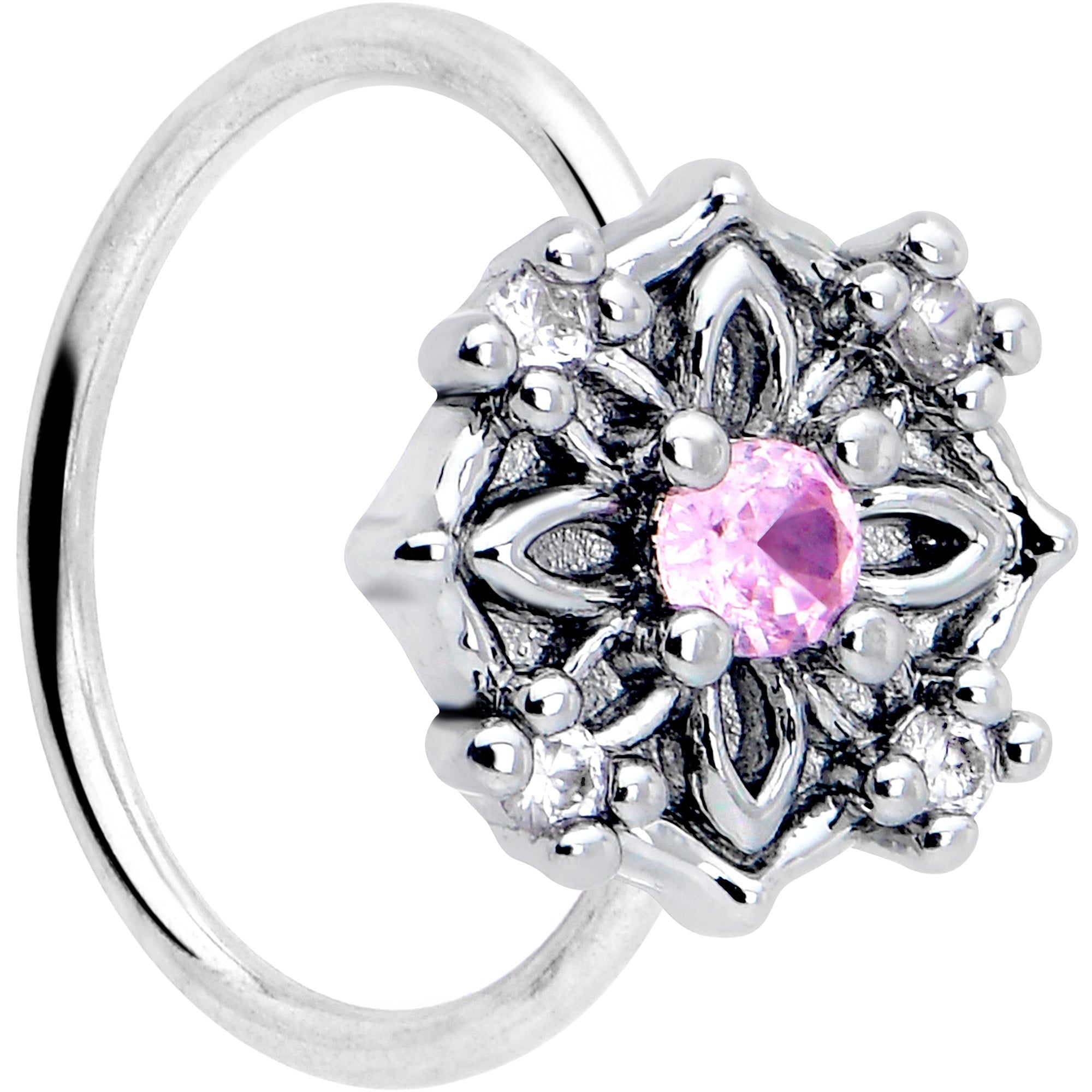 20G 5/16 Pink CZ Gem Flower Circle Nose Hoop