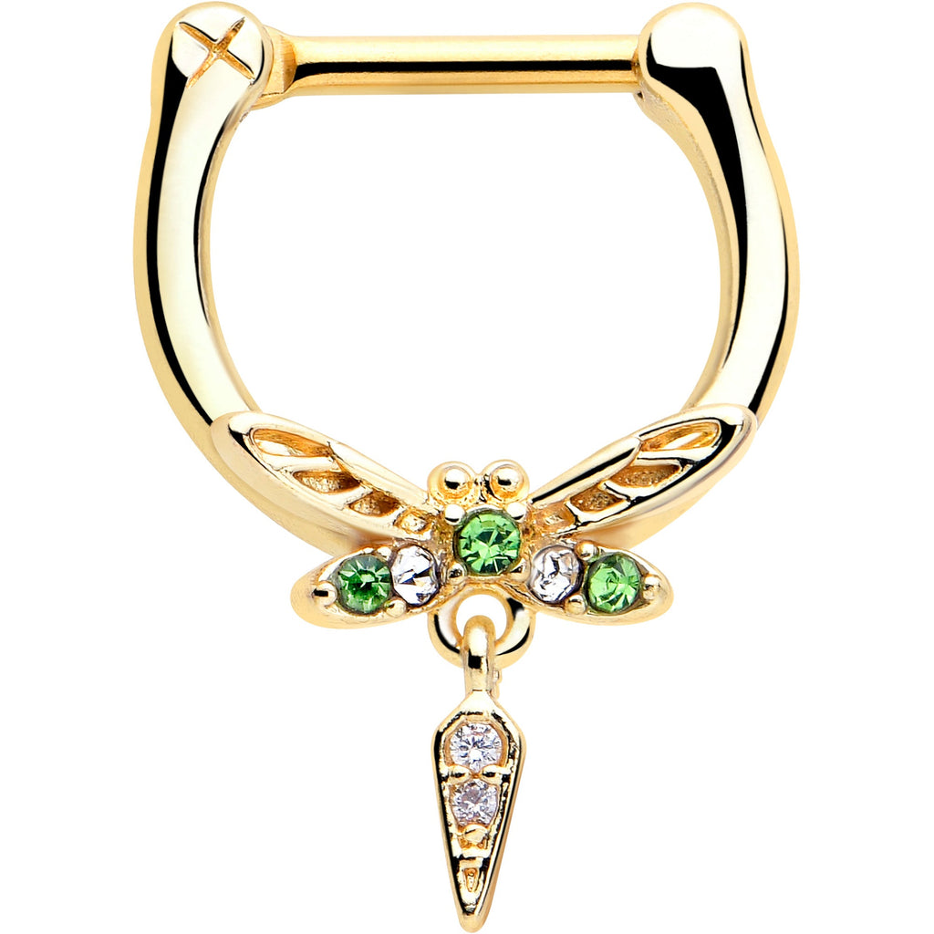 16G 5/16 Green Gem Gold Tone Swank Dragonfly Dangle Cartilage Clicker