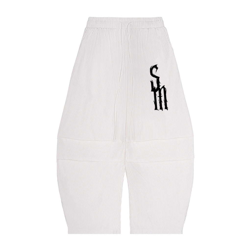 Vertical Stripe Drawstring Barrel Pants