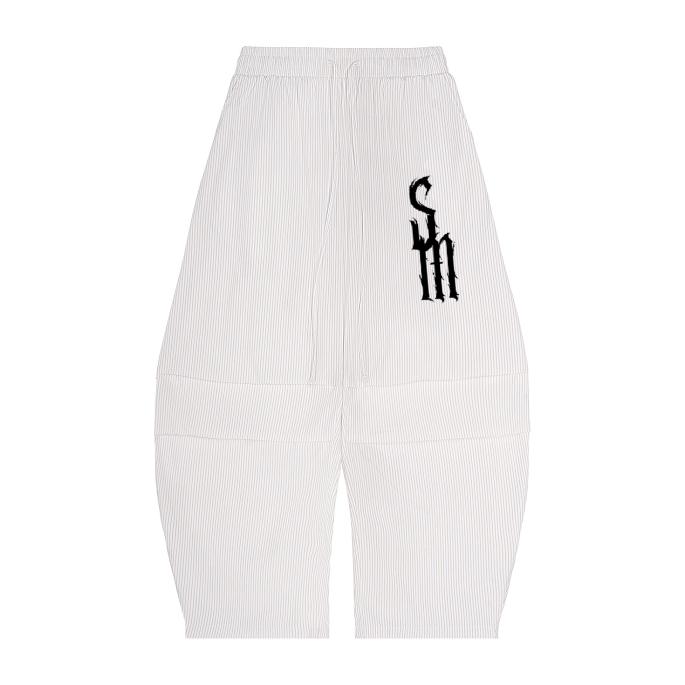 Vertical Stripe Drawstring Barrel Pants