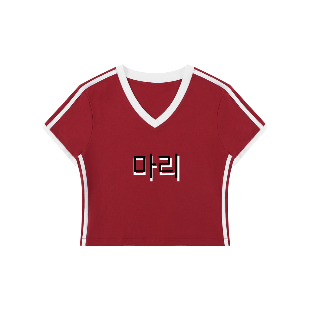 Women's Retro Binding V-Neck Crop T-Shirt