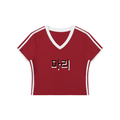 Women's Retro Binding V-Neck Crop T-Shirt