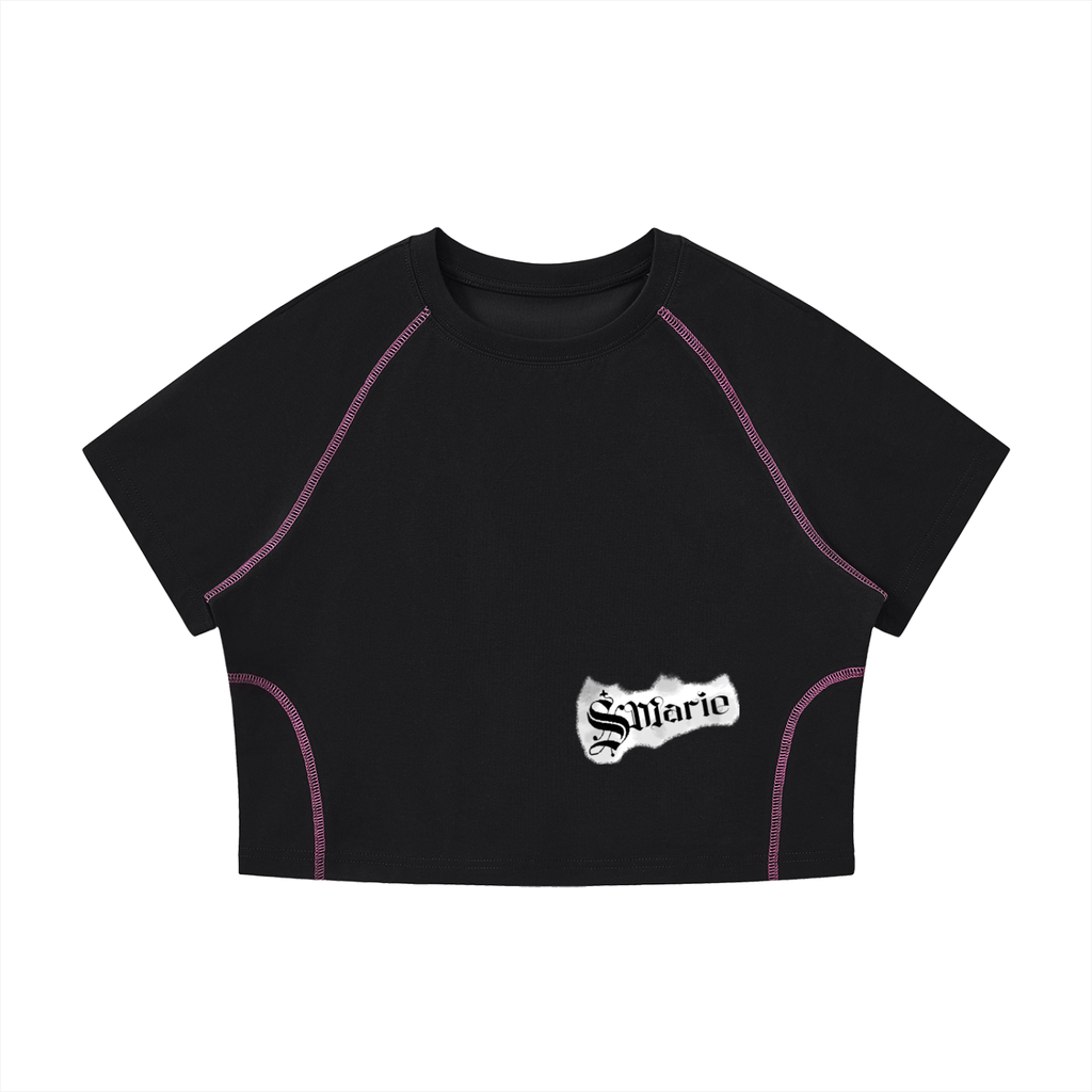 Women's Contrast Stitch Raglan Crop T-Shirt