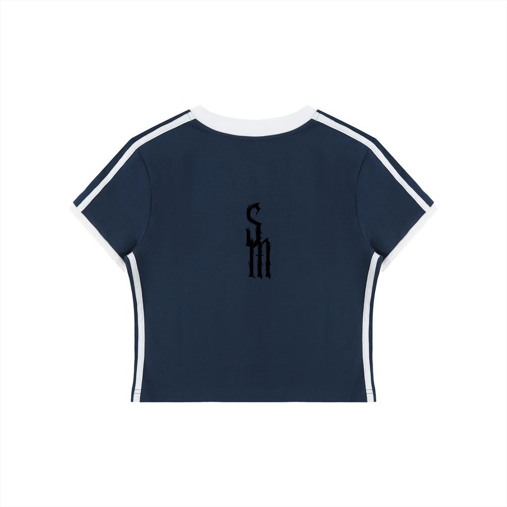 Women's Retro Binding V-Neck Crop T-Shirt