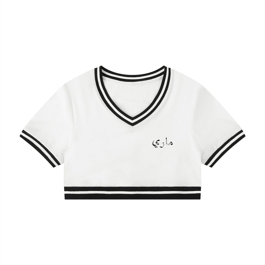 Women's Color Block V-Neck Crop T-Shirt