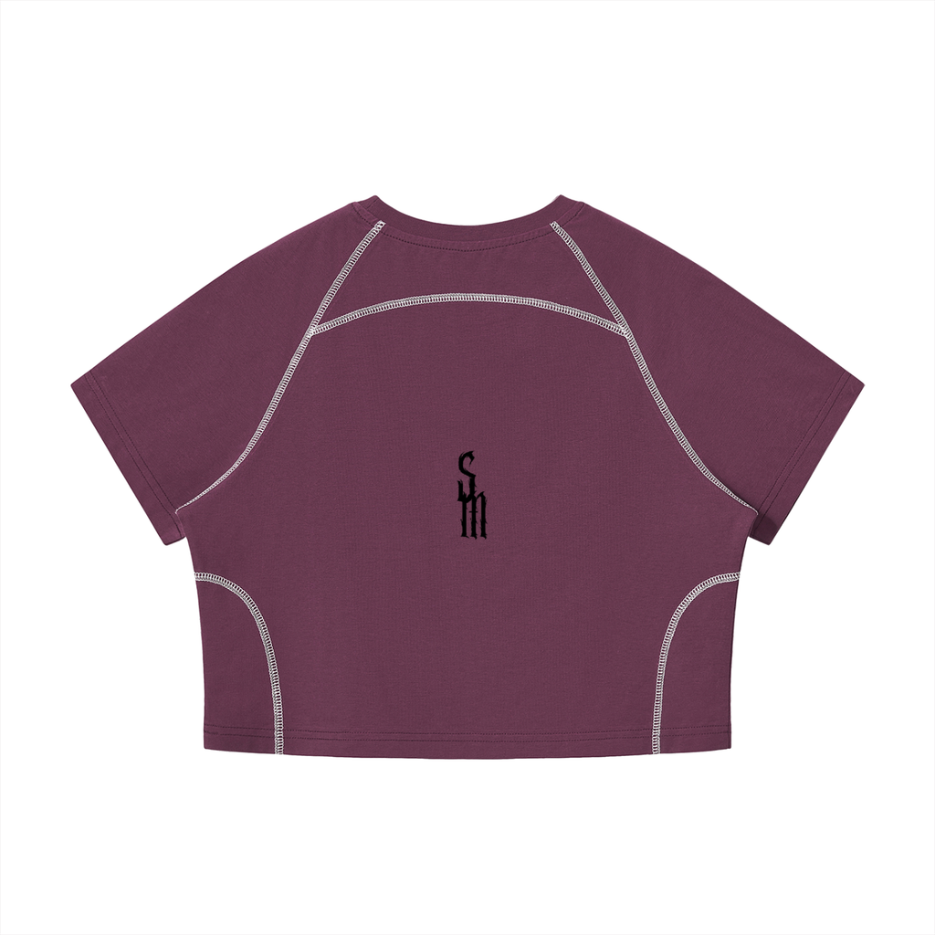 Women's Contrast Stitch Raglan Crop T-Shirt