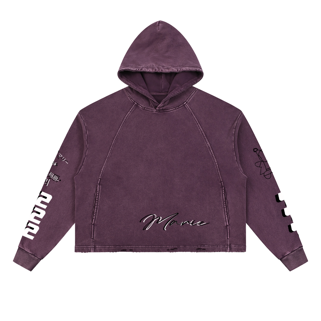 Vintage Washed Frayed-Hem Hoodie