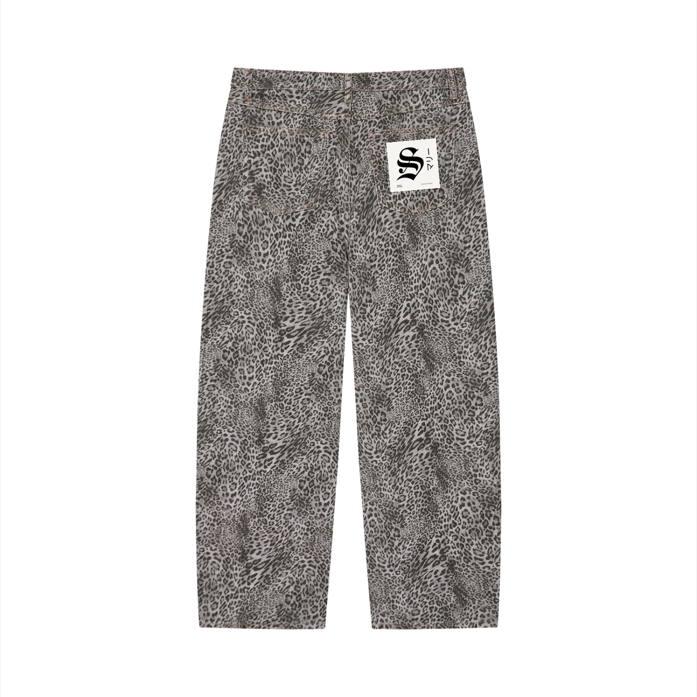 Unisex Vintage Wash Leopard Wide Leg Jeans