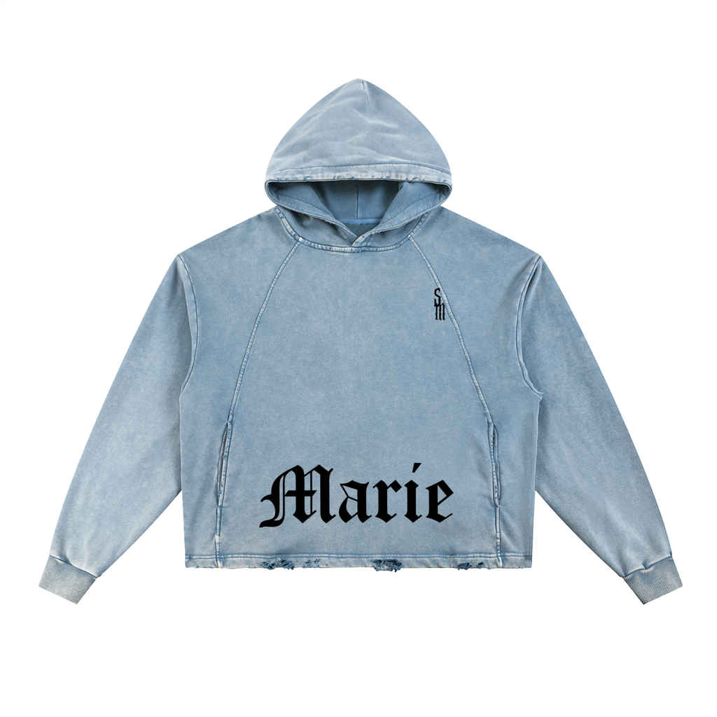 Vintage Washed Frayed-Hem Hoodie