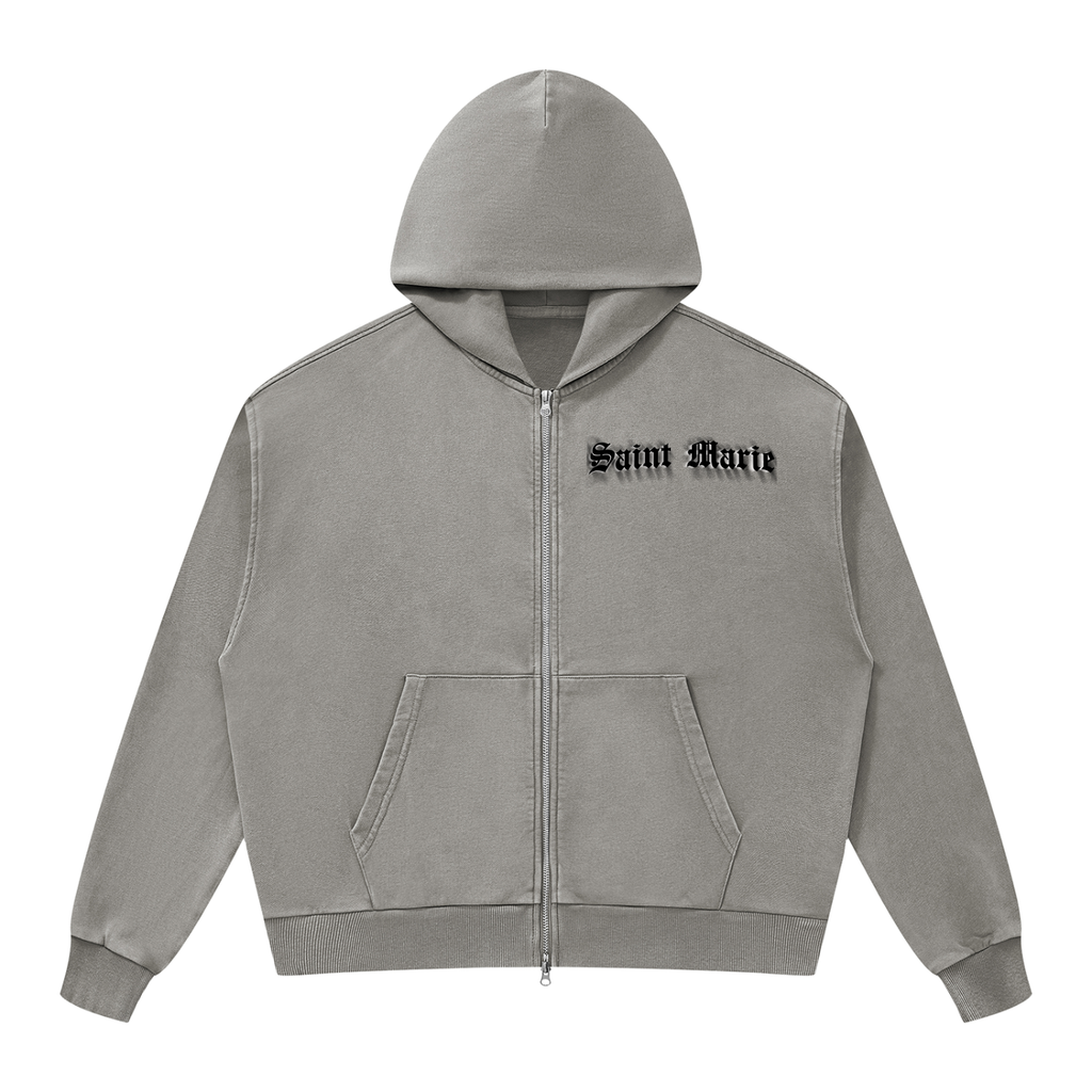Unisex Mineral Wash Boxy Full Zip Hoodie
