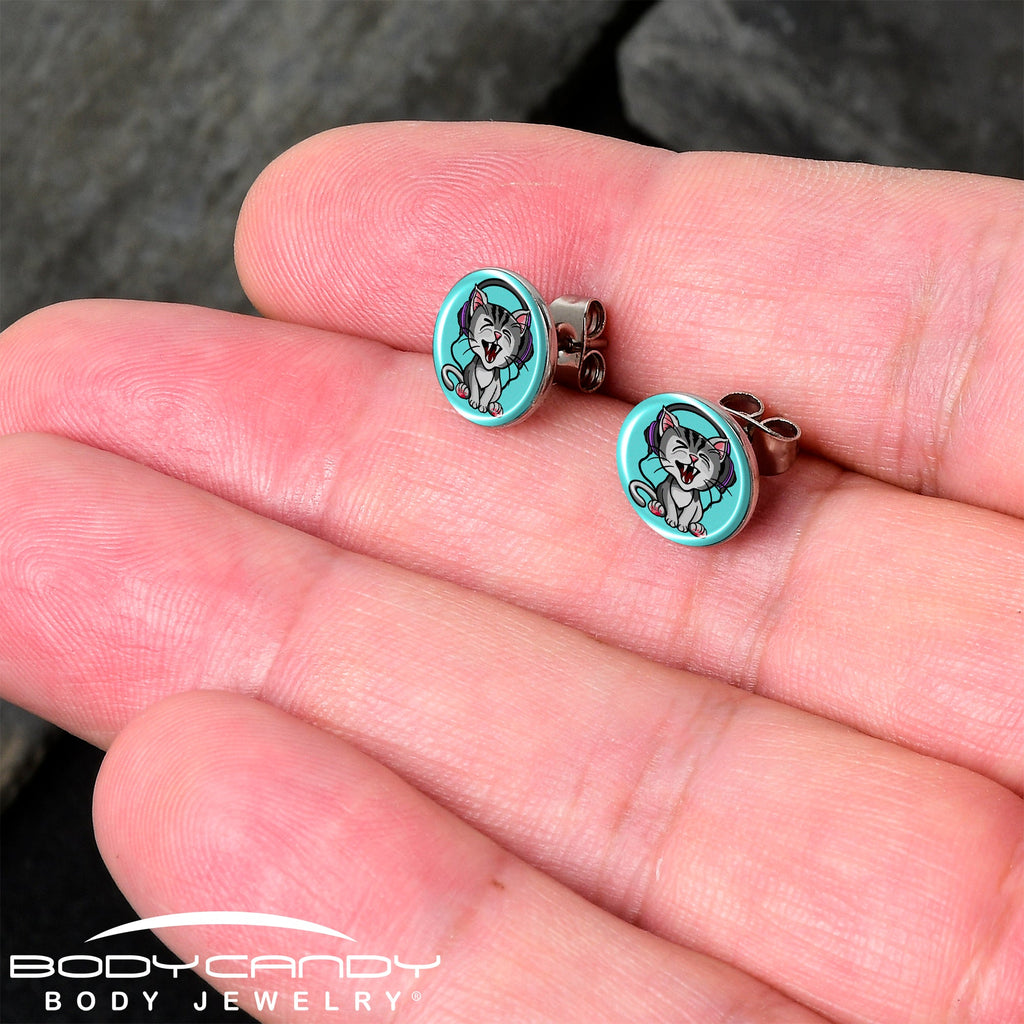 Heavy Metal Kitty Cat Stud Earrings by Onyx O