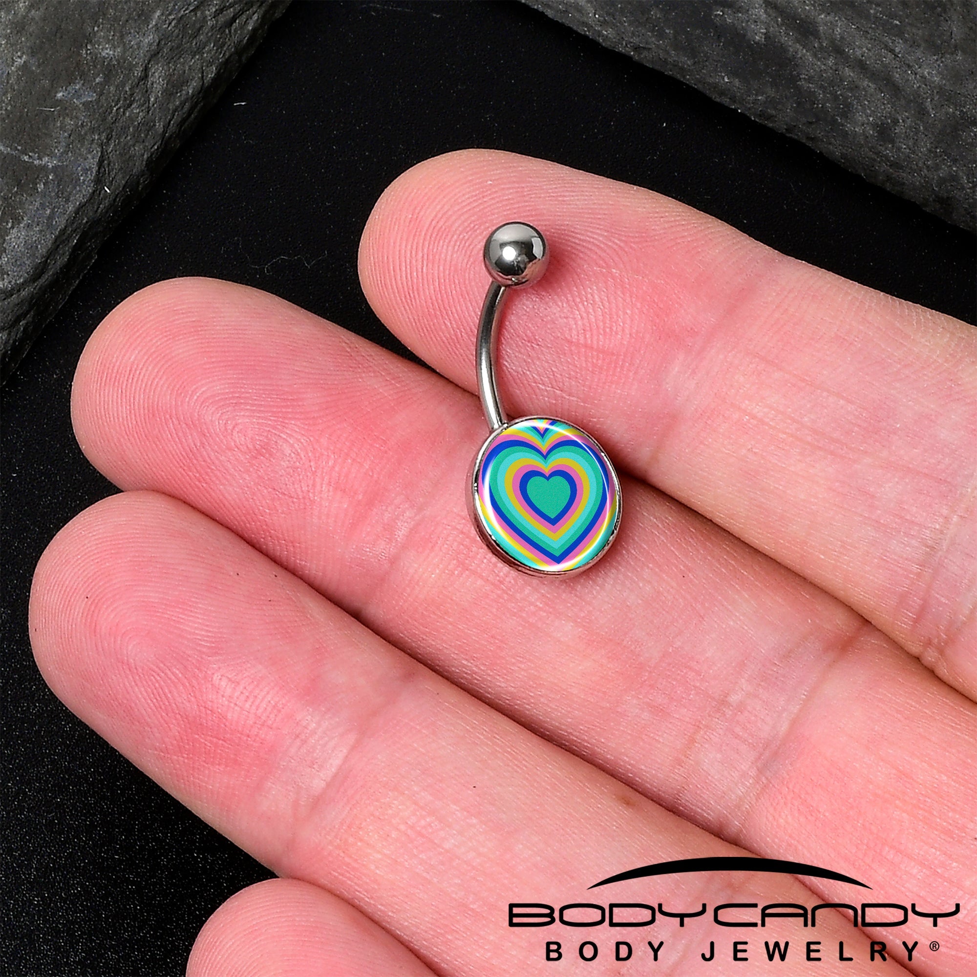 Rainbow Retro Heart Belly Ring by Onyx O
