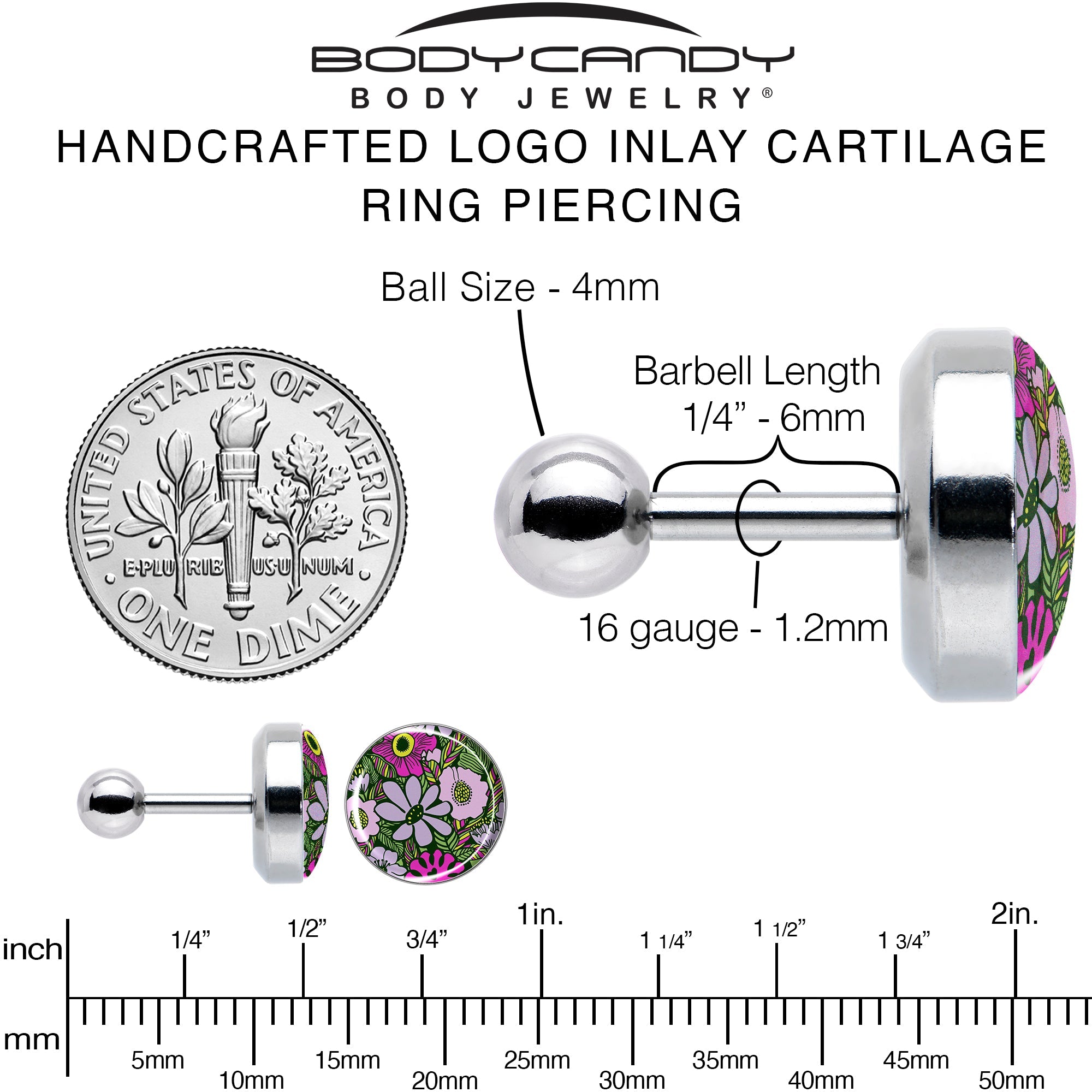 16G 1/4 Blossom Creation Paradise of Pink Flowers Cartilage Earring by Onyx O