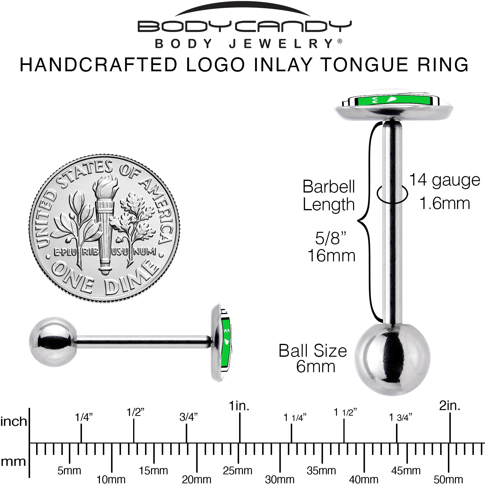 Battery Full Barbell Tongue Ring by Onyx O