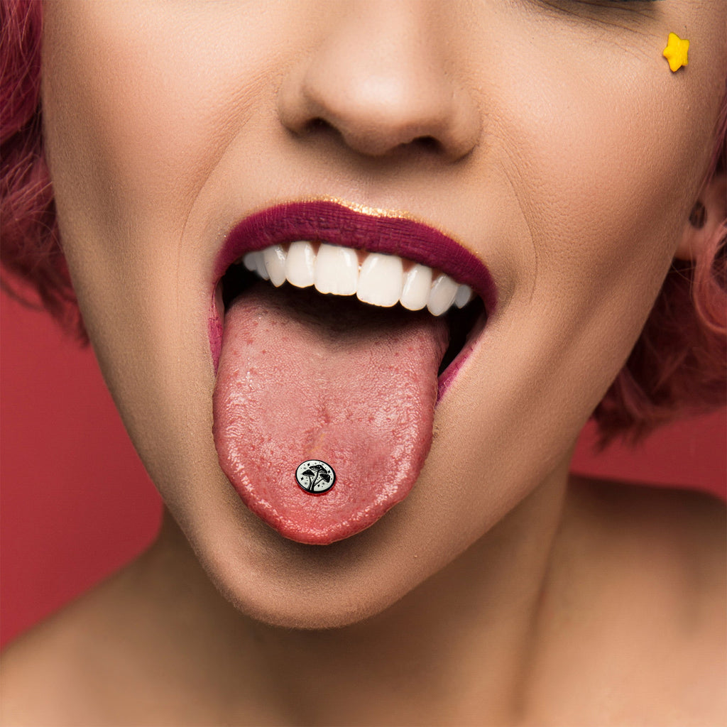 Glow in the Dark Black Anodized Mystic Mushroom Barbell Tongue Ring by Onyx O