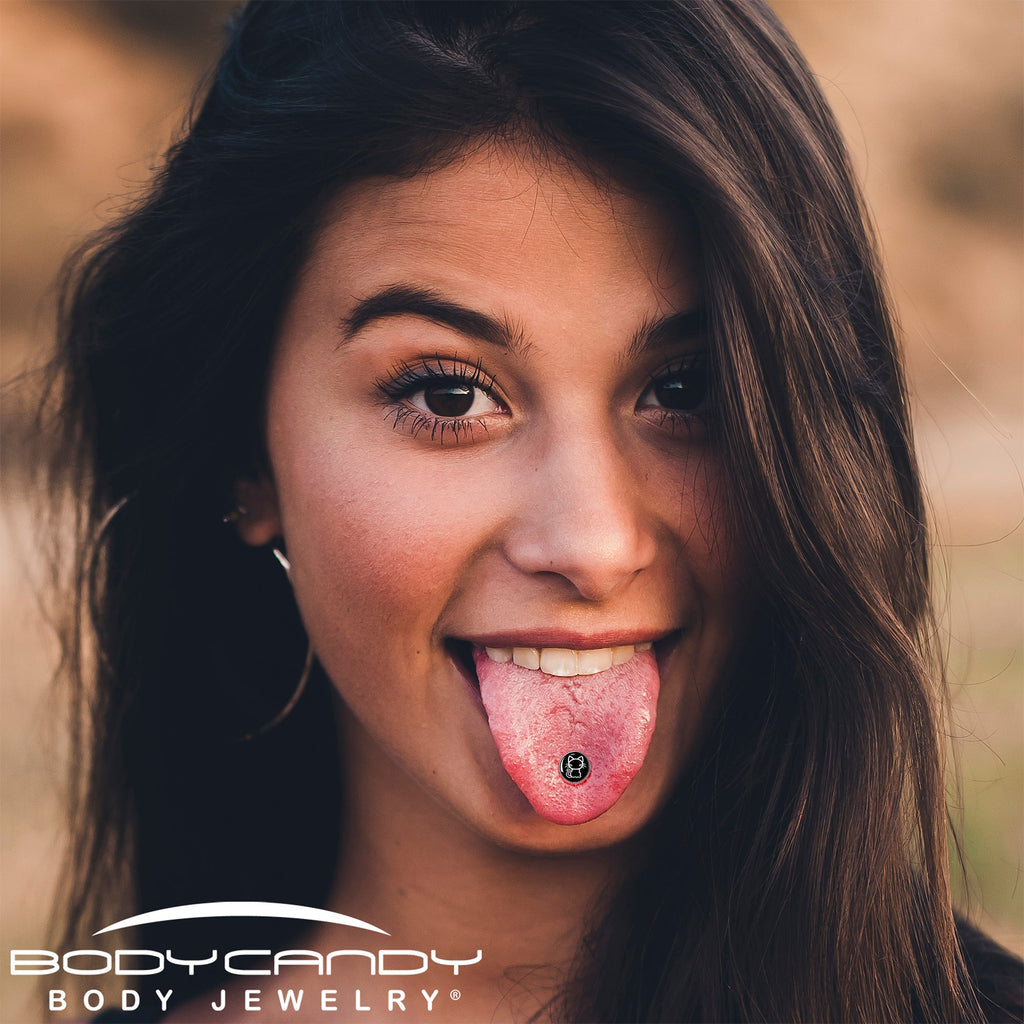 Black and White Kitty Cat Barbell Tongue Ring by Onyx O