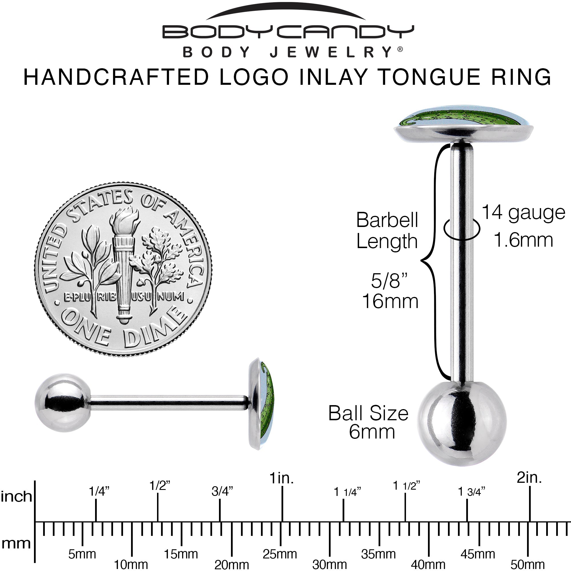 Green Pickle Barbell Tongue Ring by Onyx O