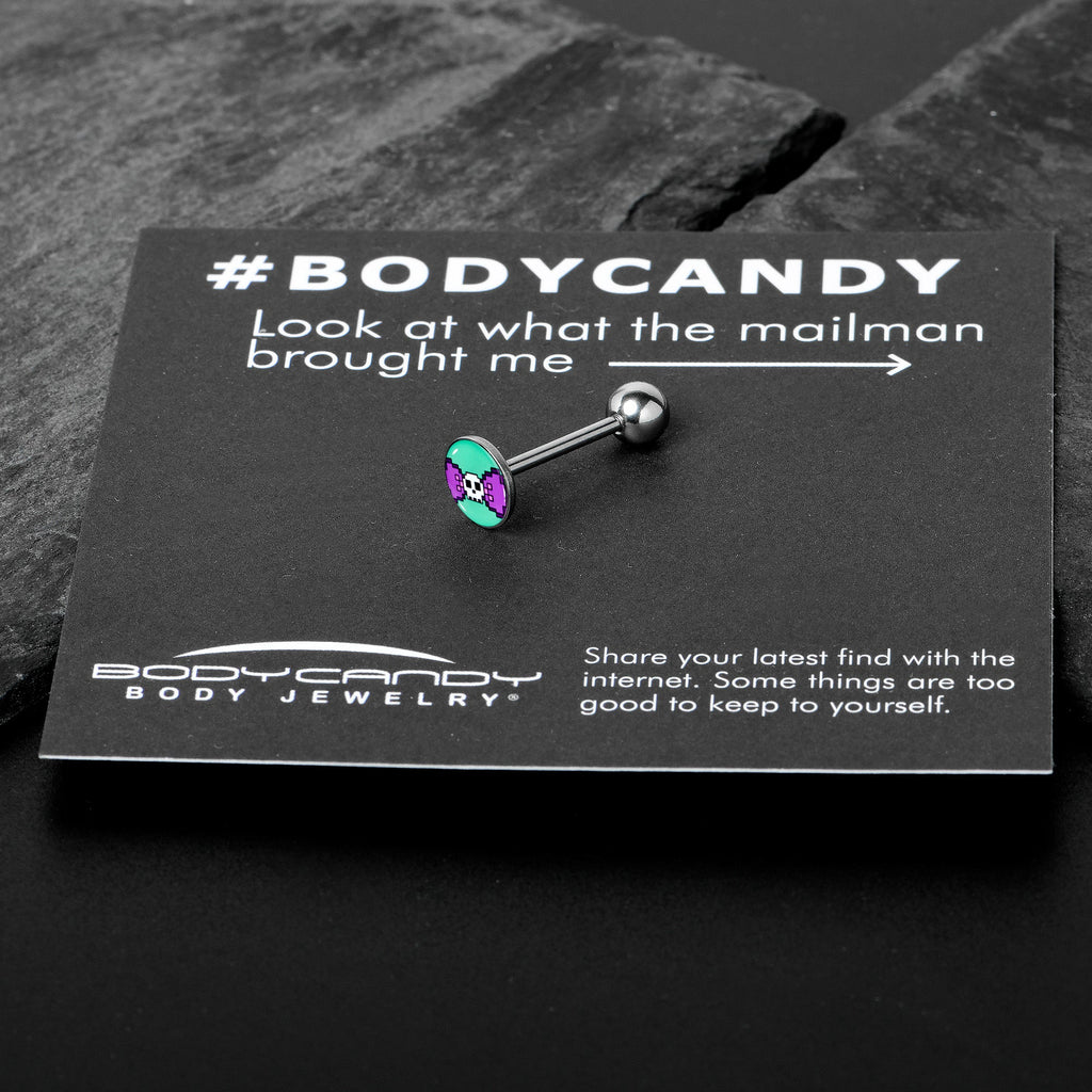 Retro Pixel Skull Barbell Tongue Ring by Onyx O