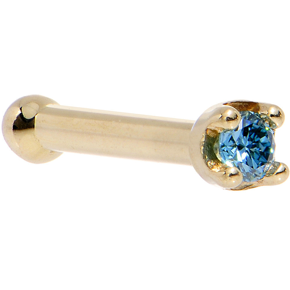 Solid 14K Yellow Gold 1.5mm Genuine Blue Diamond Nose Ring