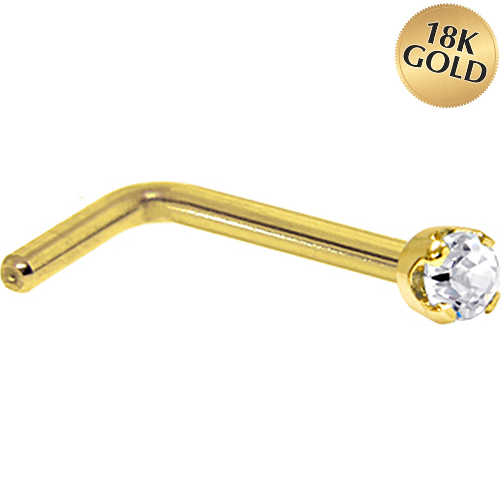 Solid 18K Yellow Gold 1.5mm Genuine Diamond Nose Ring