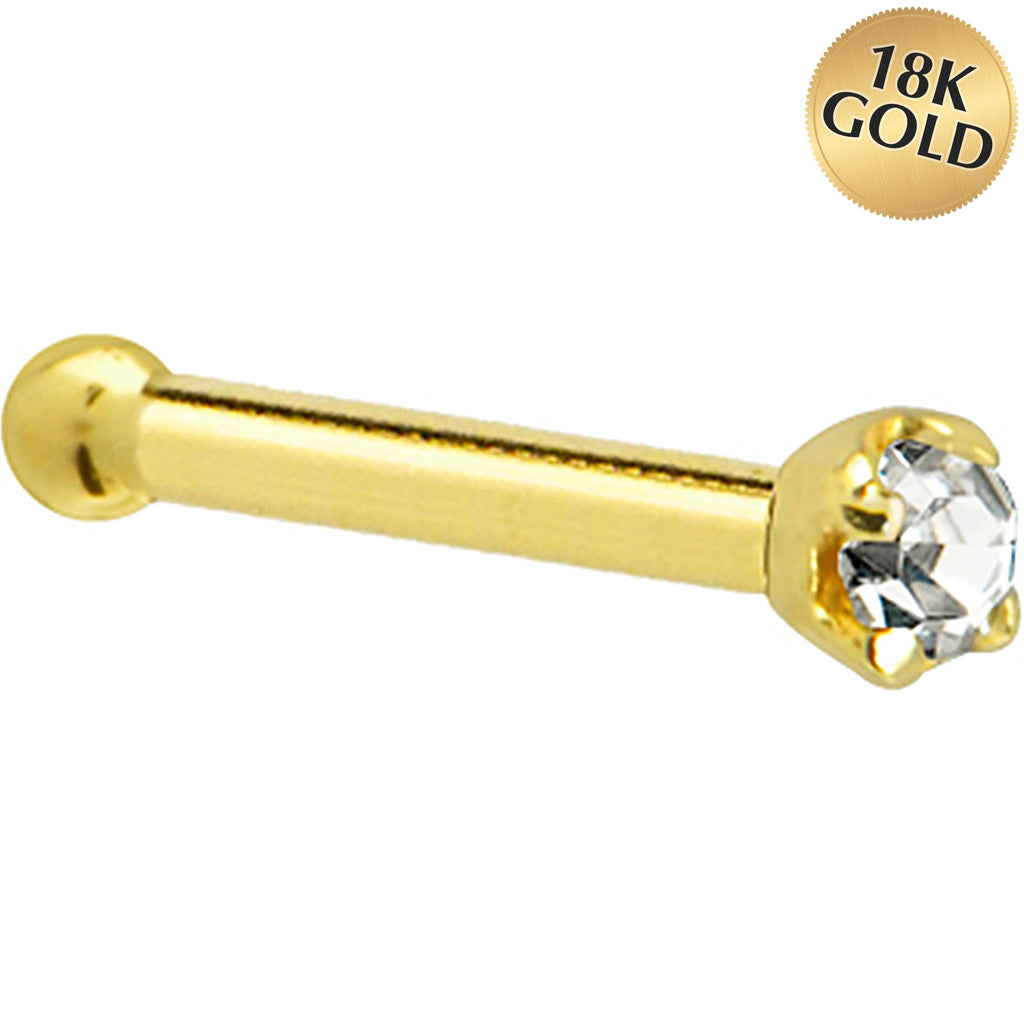 Solid 18K Yellow Gold 1.5mm Genuine Diamond Nose Ring