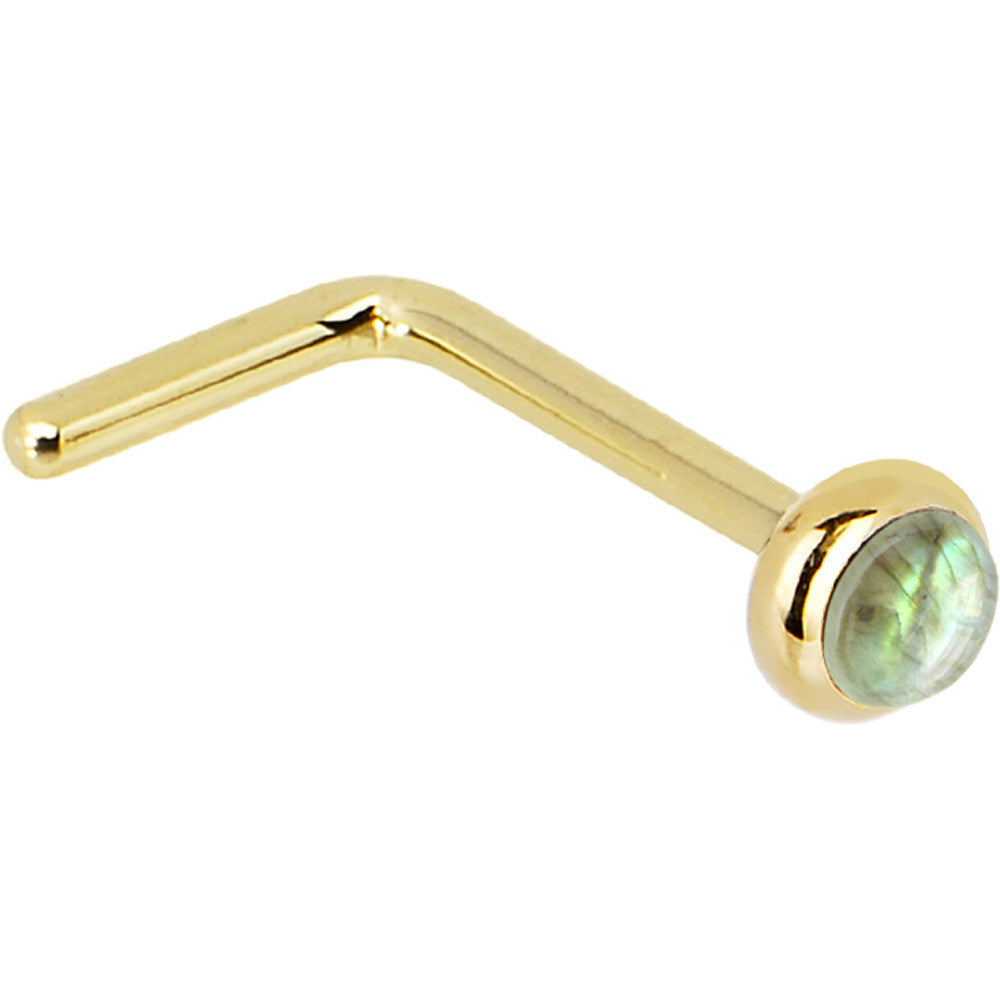 Solid 14K Yellow Gold 2mm Labradorite Nose Ring