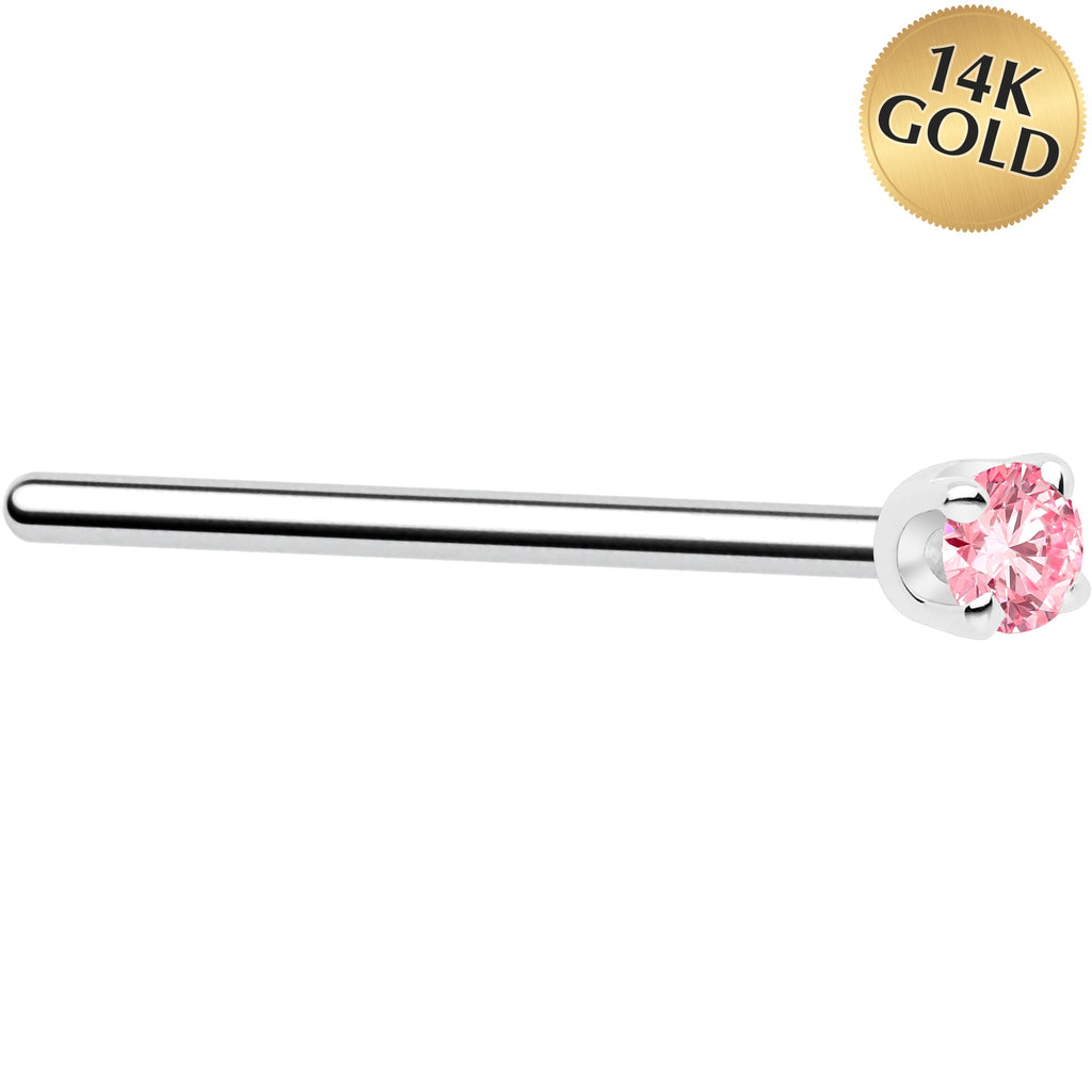 14k White Gold 2mm Lab Grown Pink Diamond Nose Ring