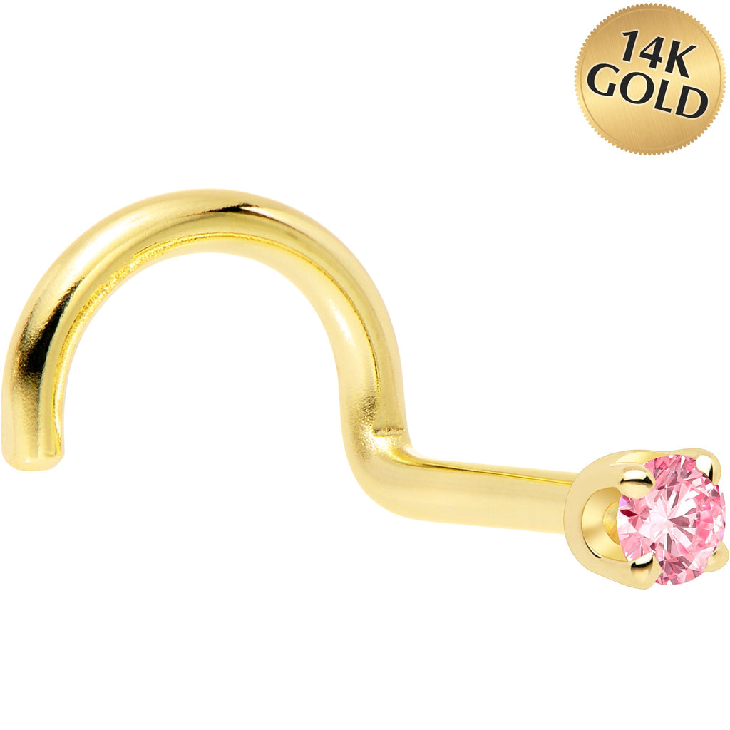 14k Yellow Gold 2mm Lab Grown Pink Diamond Nose Ring