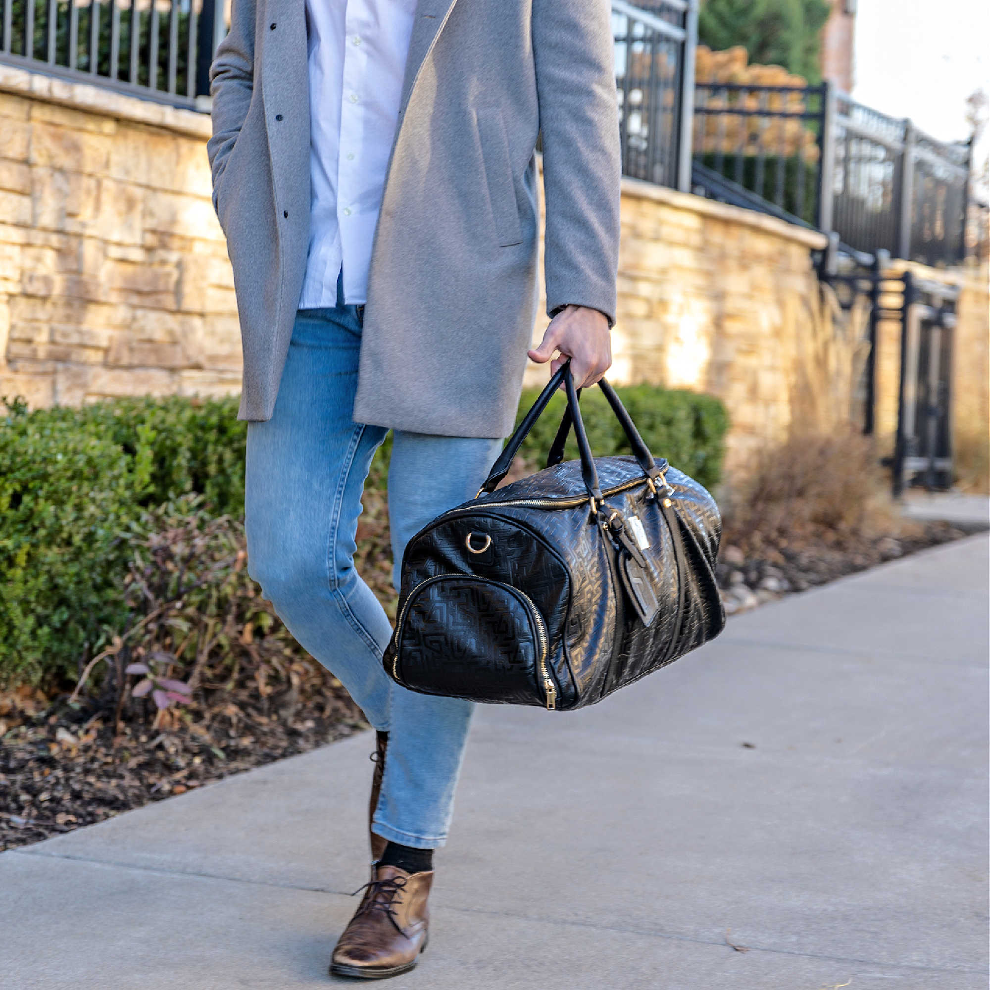 Black Monogram Leather Duffle Bag