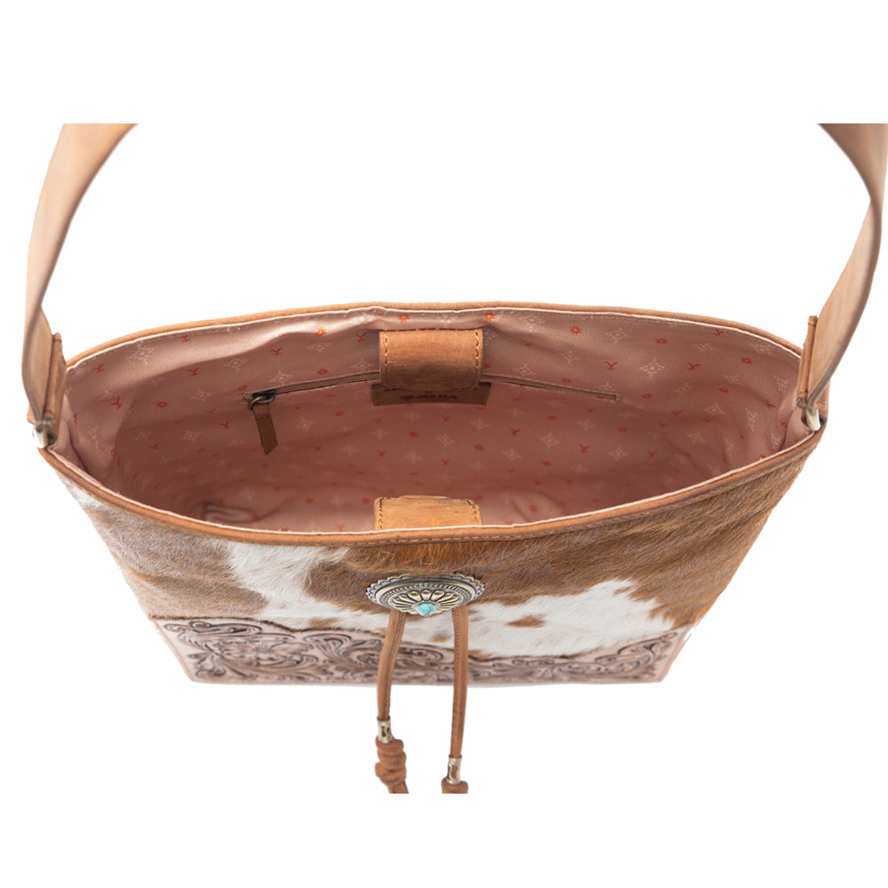 Myra Yellowstone Tawny Ridge Handtooled Hairon Concealed Carry Bag in Ivory Mocha