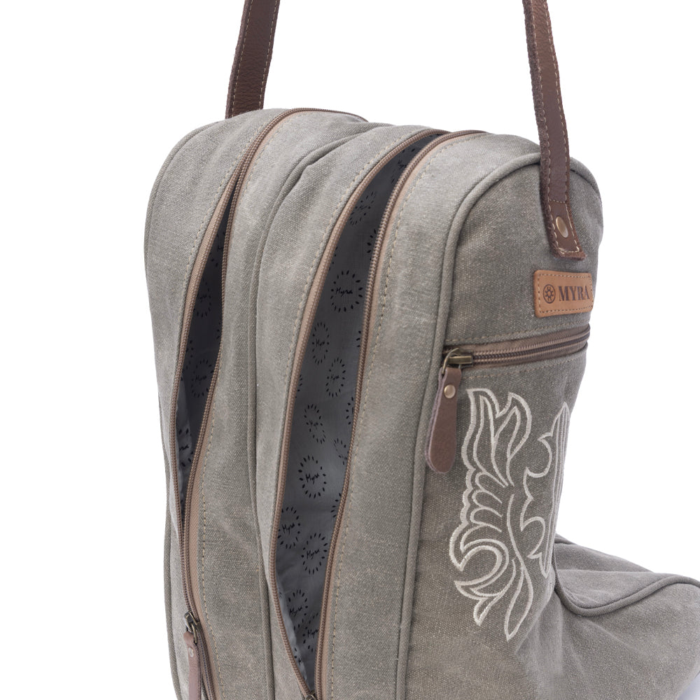 Myra Sunstone Cotton & Leather Boot Bag in Clay Fern