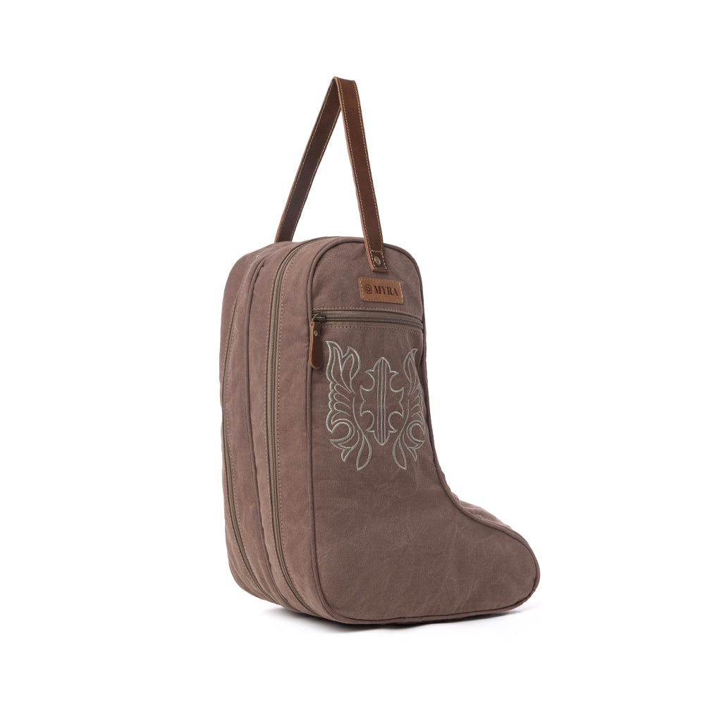 Myra Sunstone Cotton & Leather Boot Bag in Sandy Taupe